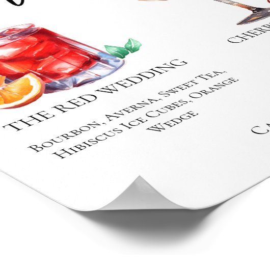 Red Wedding Signature Cocktails Menu Poster (Hoek)