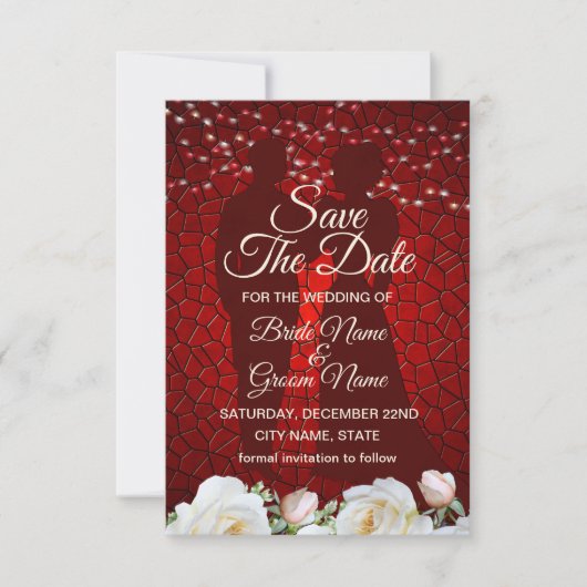 Red Wedding White Flowers Modern Save The Date (Voorkant)
