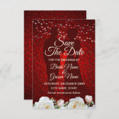 Red Wedding White Flowers Modern Save The Date (Voorkant / Achterkant)