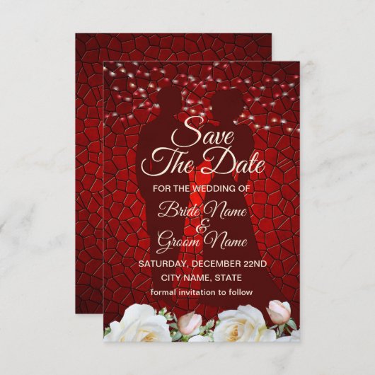 Red Wedding White Flowers Modern Save The Date (Voorkant / Achterkant)
