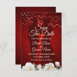 Red Wedding White Flowers Modern Save The Date
