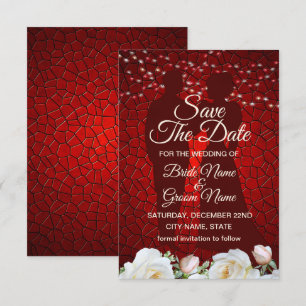Red Wedding White Flowers Modern Save The Date