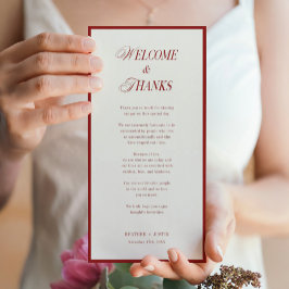 Red Welcome and Thanks Classic Wedding Bedankkaart