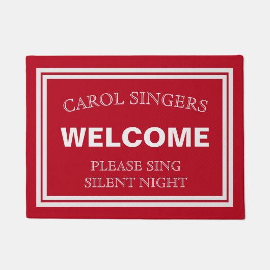 Red Welcome Carol Singers Funny Kerstdoormat Deurmat (Voorkant)