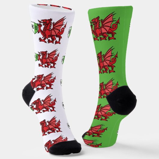 Red Welsh Dragon Custom Monogram Sokken (Gebogen)