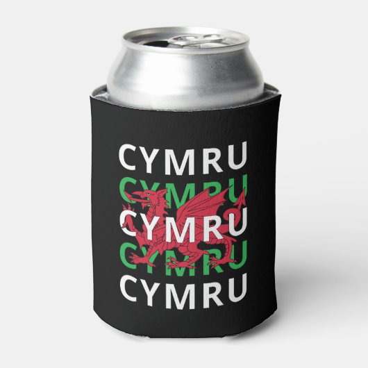 Red Welsh Dragon Cymru Herhaling Text Wales Roots Blikjeskoeler (Blikje Voorkant)