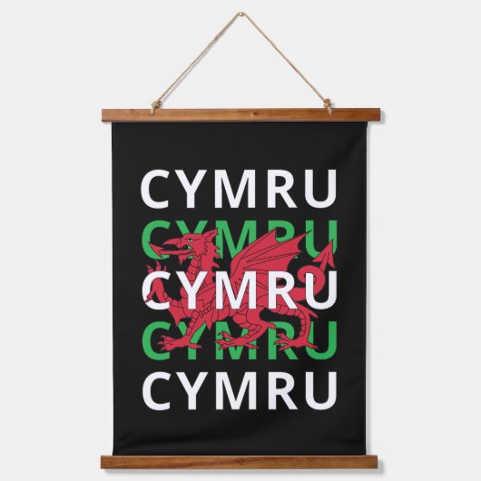 Red Welsh Dragon Cymru Herhaling Text Wales Roots Hangend Wandkleed (Voorkant)
