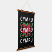 Red Welsh Dragon Cymru Herhaling Text Wales Roots Hangend Wandkleed (Gebogen)
