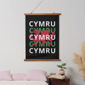 Red Welsh Dragon Cymru Herhaling Text Wales Roots Hangend Wandkleed (Slaapkamer)