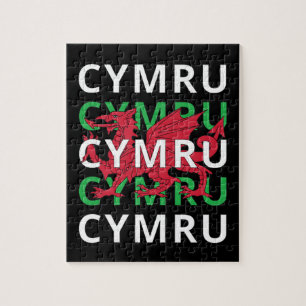 Red Welsh Dragon Cymru Herhaling Text Wales Roots Legpuzzel