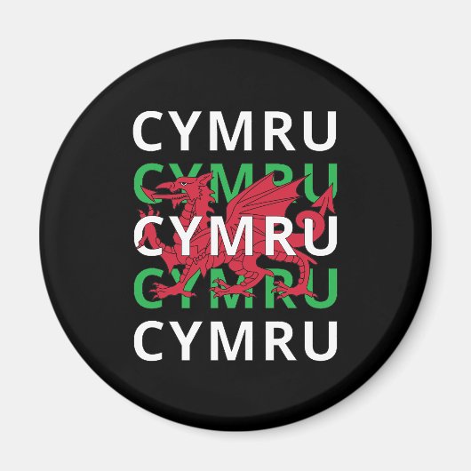Red Welsh Dragon Cymru Herhaling Text Wales Roots Magneet (Voorkant)
