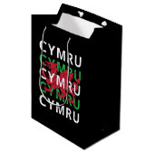 Red Welsh Dragon Cymru Herhaling Text Wales Roots Medium Cadeauzakje (Voorkant Gekanteld)