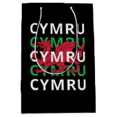 Red Welsh Dragon Cymru Herhaling Text Wales Roots Medium Cadeauzakje (Voorkant)