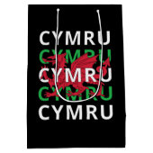 Red Welsh Dragon Cymru Herhaling Text Wales Roots Medium Cadeauzakje (Achterkant)