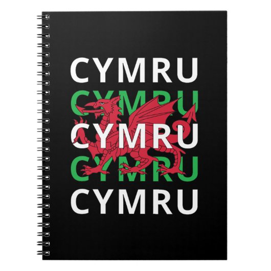 Red Welsh Dragon Cymru Herhaling Text Wales Roots Notitieboek (Voorkant)