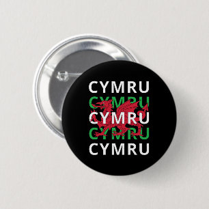 Red Welsh Dragon Cymru Herhaling Text Wales Roots Ronde Button 5,7 Cm