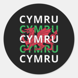 Red Welsh Dragon Cymru Herhaling Text Wales Roots Ronde Sticker