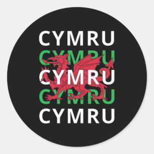 Red Welsh Dragon Cymru Herhaling Text Wales Roots Ronde Sticker