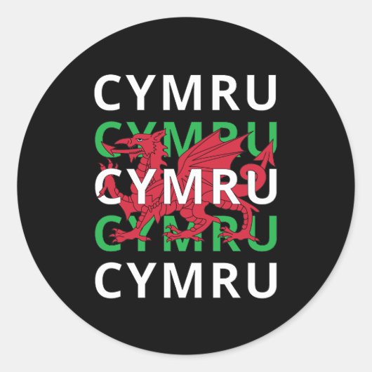 Red Welsh Dragon Cymru Herhaling Text Wales Roots Ronde Sticker (Voorkant)
