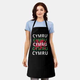 Red Welsh Dragon Cymru Herhaling Text Wales Roots Schort