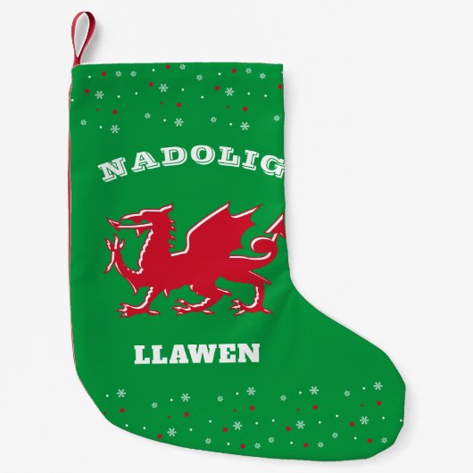 Red Welsh Dragon Merry Kerstmis Nadolig Llawen Kleine Kerstsok (Voorkant)