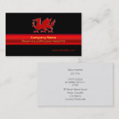 Red Welsh Dragon op zwarte, rode, metallische stri Visitekaartje (Voorkant / Achterkant)