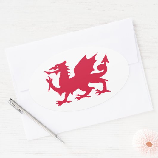 Red Welsh Dragon Ovale Sticker (Envelop)