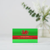 Red Welsh Dragon over groene metalen blik Visitekaartje (Staand voorkant)