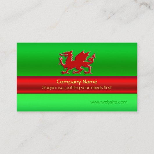 Red Welsh Dragon over groene metalen blik Visitekaartje (Voorkant)