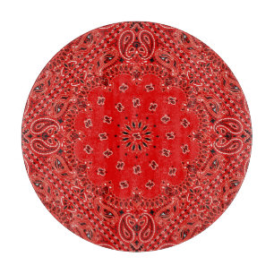 Red Western Bandana Paisley Scarf Fabric Glass Art Snijplank