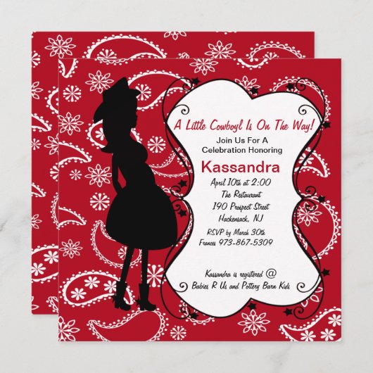 Red Western Moeder om Baby shower uit te nodigen Kaart (Voorkant / Achterkant)