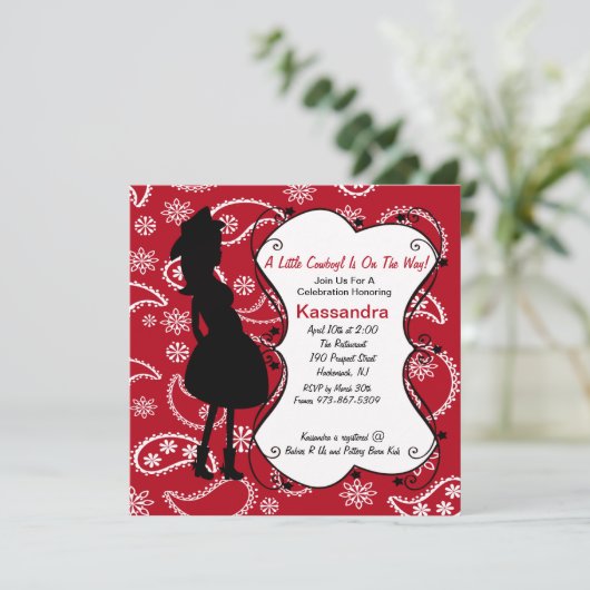 Red Western Moeder om Baby shower uit te nodigen Kaart (Staand voorkant)