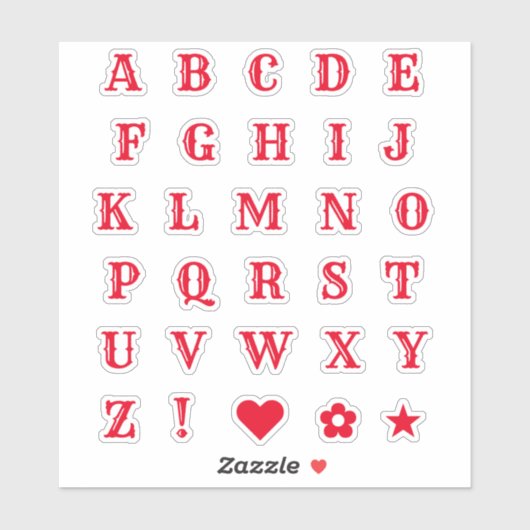 Red Western Theme Letters Lettertype Alphabet Mono Sticker (Vel)