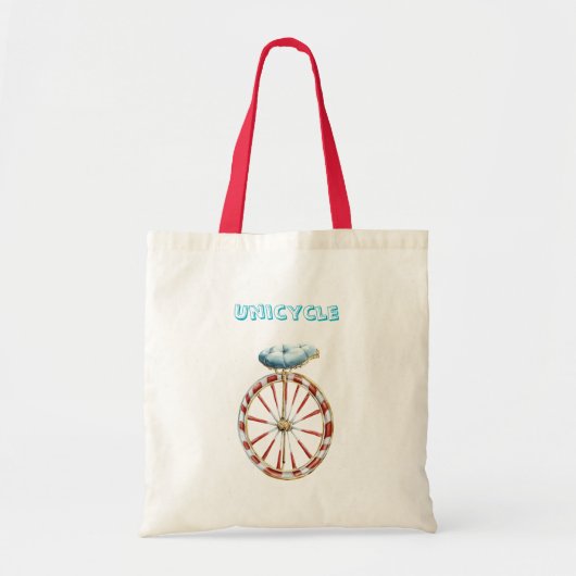 Red Wheel Unicycle Blue Seat Tote Bag (Voorkant)