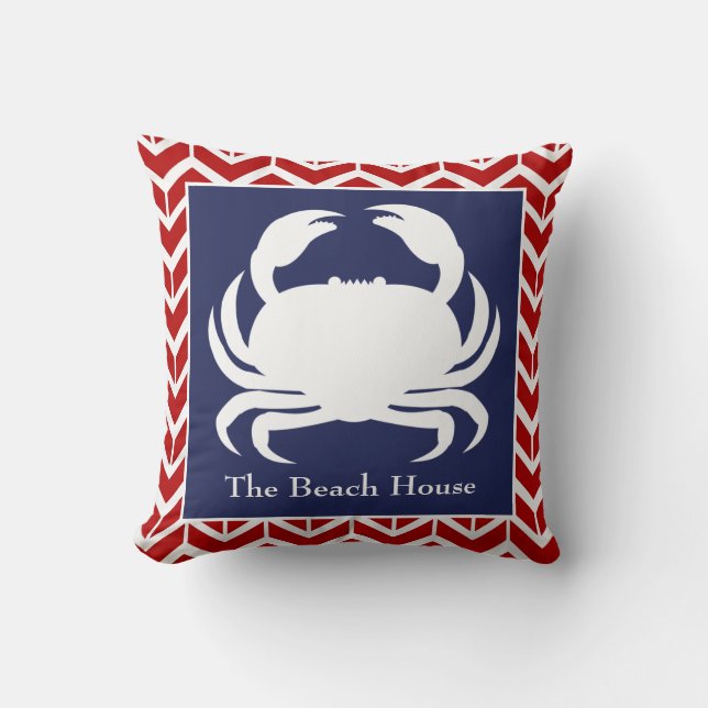 Red Whie en Blue Crab personaliseer Nautical Pool Kussen (Voorkant)