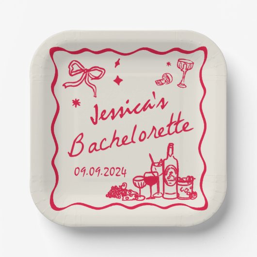 Red Whimsical Beach Bachelorette Party Papieren Bordje (Voorkant)