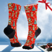 Red Whimsical Christmas Gingerbread Girl Nurse Sokken