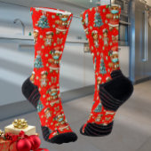 Red Whimsical Christmas Gingerbread Girl Nurse Sokken