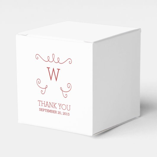 Red Whimsical Flourish Monogram Favor Boxes Bedankdoosjes (Voorkant Zijde)
