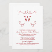 Red Whimsical Flourish Monogram Wedding Invite Kaart (Voorkant / Achterkant)