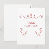Red Whimsical Flourish Table Number Briefkaart (Voorkant / Achterkant)
