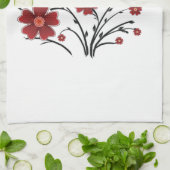 Red Whimsical Flowers Kitchen Towel Theedoek (Gevouwen)