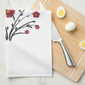 Red Whimsical Flowers Kitchen Towel Theedoek (Quarter Fold)