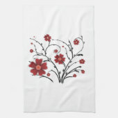 Red Whimsical Flowers Kitchen Towel Theedoek (Verticaal)