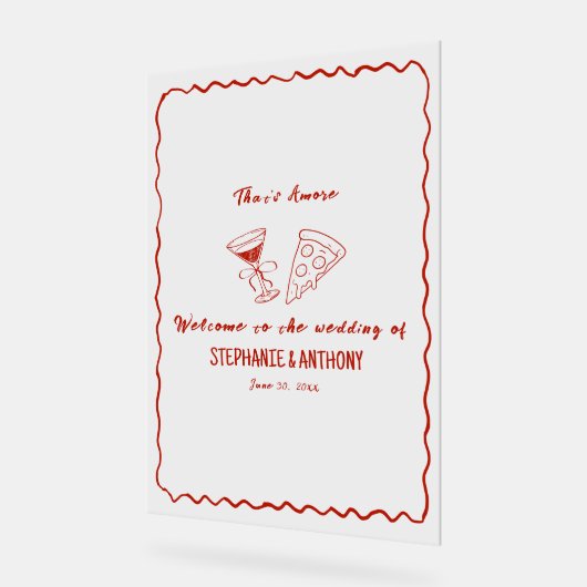 Red Whimsical Frame That's Amore Italian Wedding Acryl Bord (Hoek)