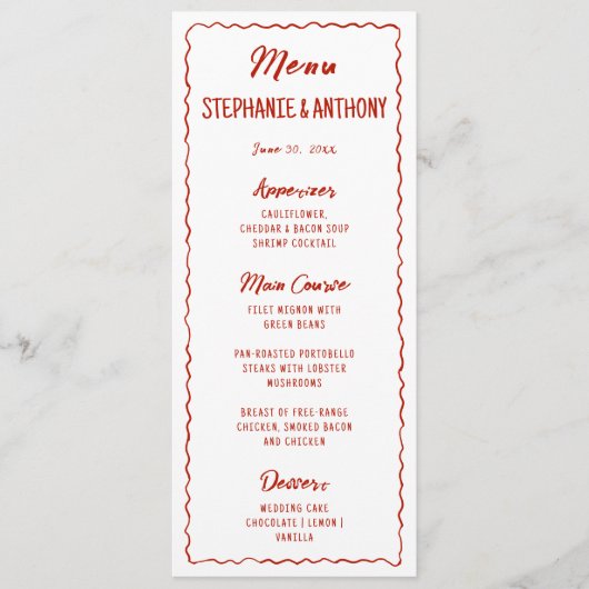 Red Whimsical Frame That's Amore Italian Wedding Menu (Voorkant)