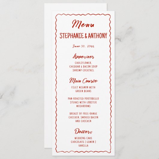 Red Whimsical Frame That's Amore Italian Wedding Menu (Voorkant / Achterkant)