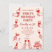 Red Whimsical Funky Quirky Tekening 30-jarig besta Kaart (Voorkant)