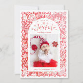 Red Whimsical Hand Drawn Joyful Holiday Photo Feestdagenkaart (Voorkant)