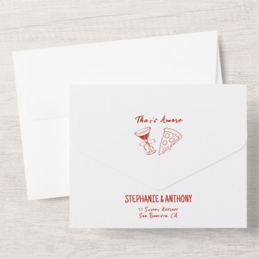 Red Whimsical Pizza That's Amore Italian Wedding All In One Uitnodiging (Achterkant)